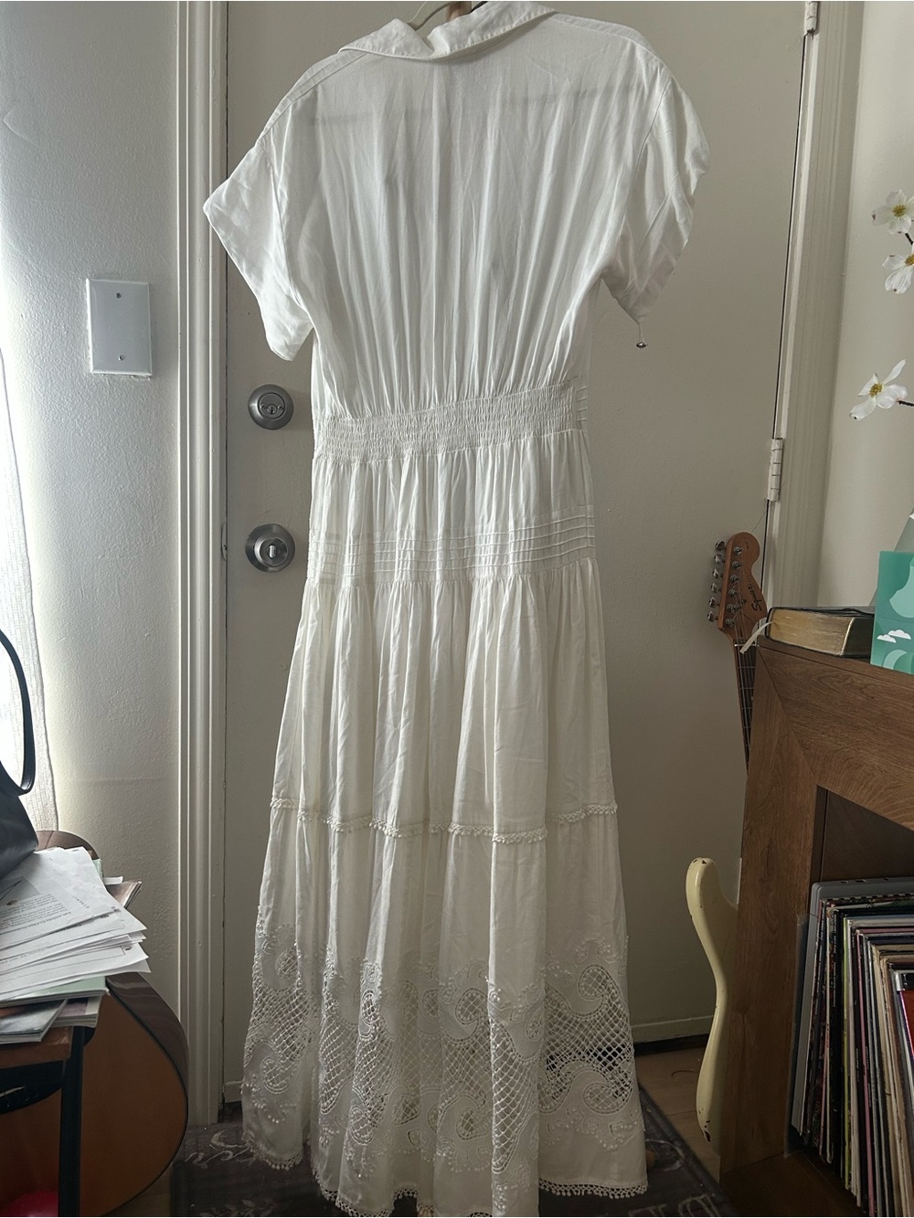 Maje White Button-Front Tiered Maxi Dress with Lace Trim - Picture 10 of 14
